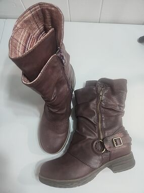 Jellypop Keto Brown Mid-Calf Slouchy Buckle Zip Boots Size 6.5